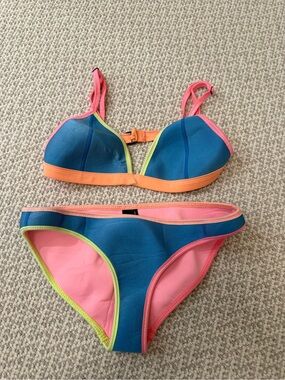 Triangl Colorblock Blue & Pink Bikini Set with Neon Trim